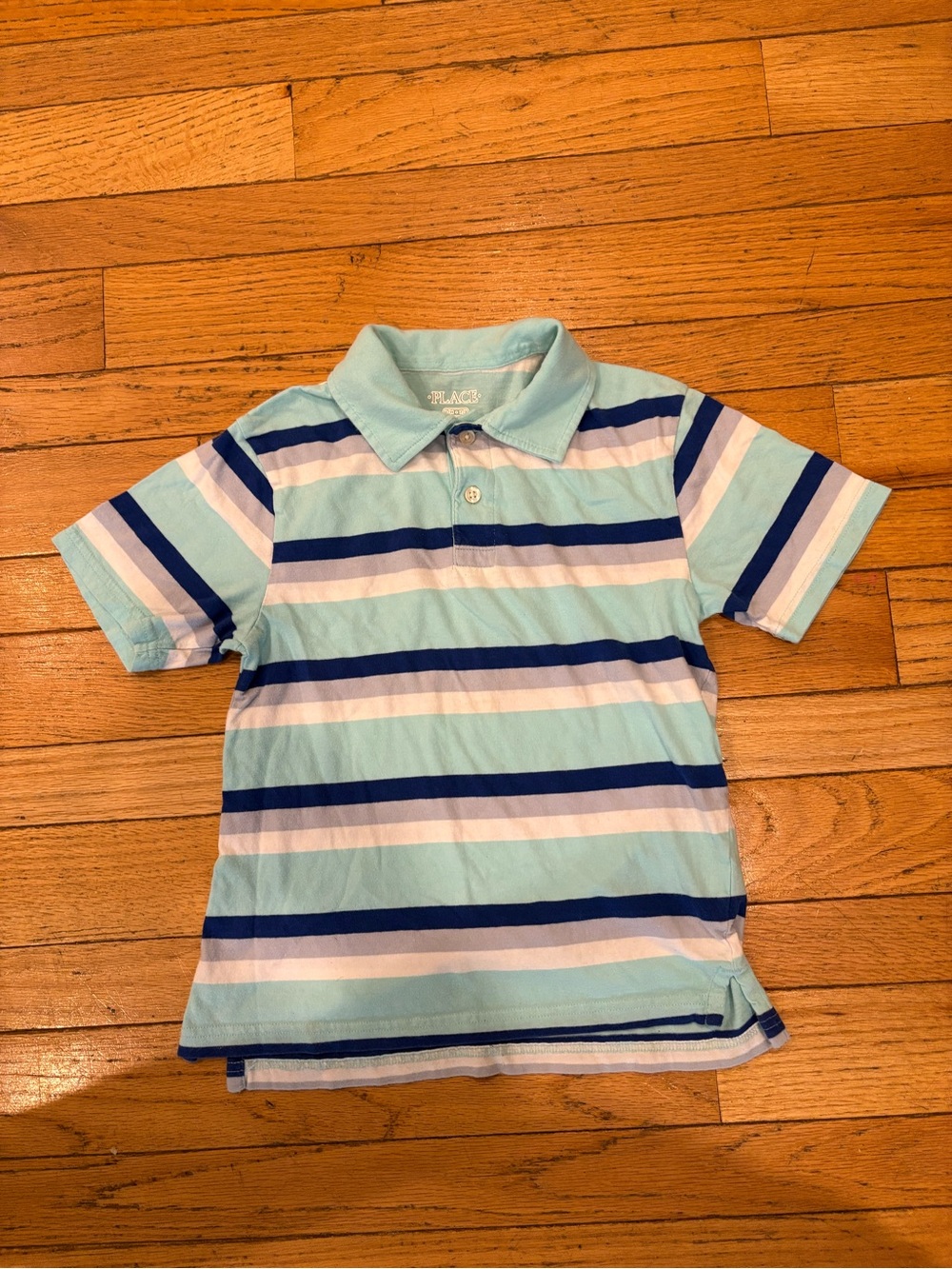 Place Boys' Striped Polo - Light Blue, Navy & White